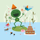 Grenouille joyeuse et g&acirc;teaux d'anniversaire